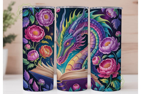 Mystical Dragon & Peony Book Tumbler Sublimation PixelChick 