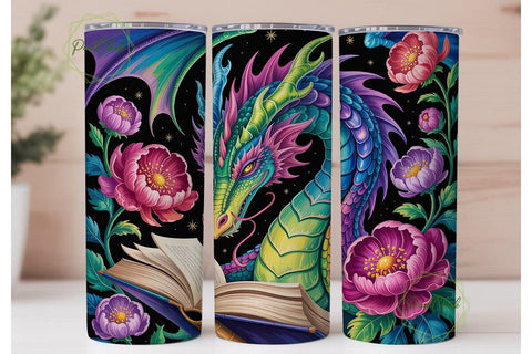 Mystical Dragon & Peony Book Tumbler Sublimation PixelChick 