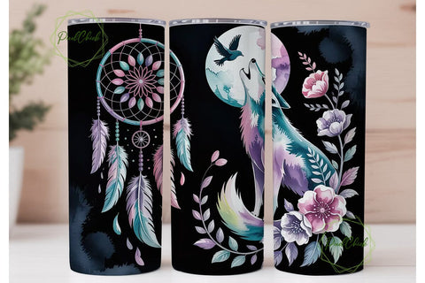 Mystical Dreamcatcher & Wolf Tumbler Sublimation PixelChick 