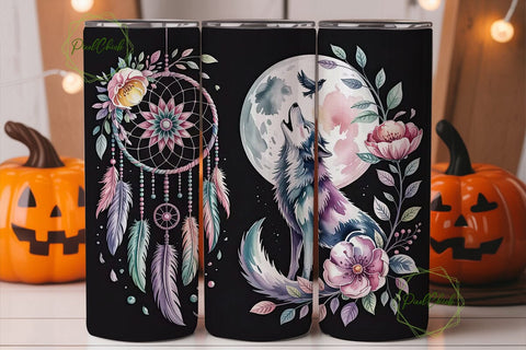 Mystical Dreamcatcher & Wolf Tumbler Sublimation PixelChick 