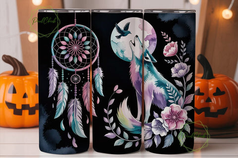 Mystical Dreamcatcher & Wolf Tumbler Sublimation PixelChick 
