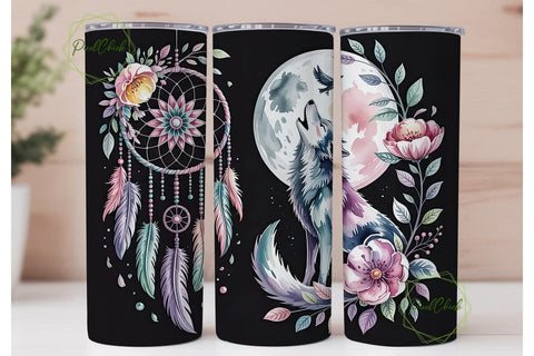 Mystical Dreamcatcher & Wolf Tumbler Sublimation PixelChick 