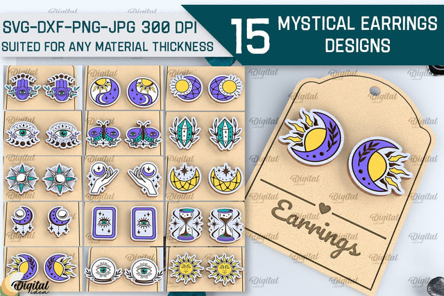 Mystical Earrings Laser Cut Bundle. Magical Designs SVG SVG Evgenyia Guschina 