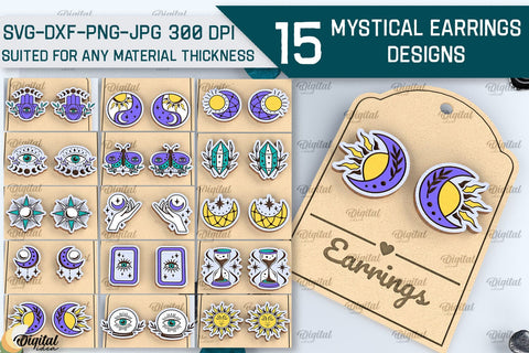 Mystical Earrings Laser Cut Bundle. Magical Designs SVG SVG Evgenyia Guschina 