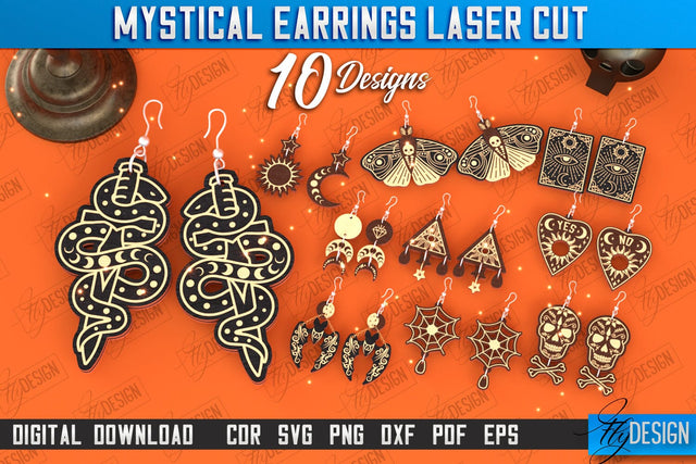 Mystical Earrings Laser Cut Bundle | Pendant Earrings | Jewelry | Accessories | CNC Files SVG Fly Design 