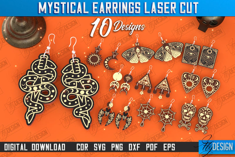 Mystical Earrings Laser Cut Bundle | Pendant Earrings | Jewelry | Accessories | CNC Files SVG Fly Design 
