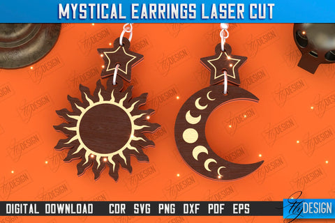 Mystical Earrings Laser Cut Bundle | Pendant Earrings | Jewelry | Accessories | CNC Files SVG Fly Design 