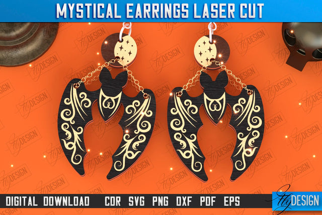 Mystical Earrings Laser Cut | Pendant Earrings | Jewelry | Accessories | CNC File SVG Fly Design 