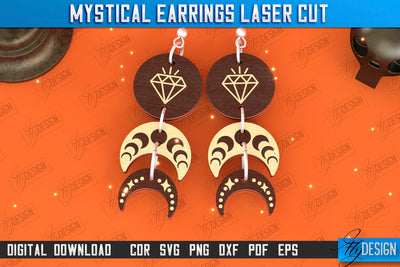 Mystical Earrings Laser Cut | Pendant Earrings | Jewelry | Accessories | CNC File SVG Fly Design 