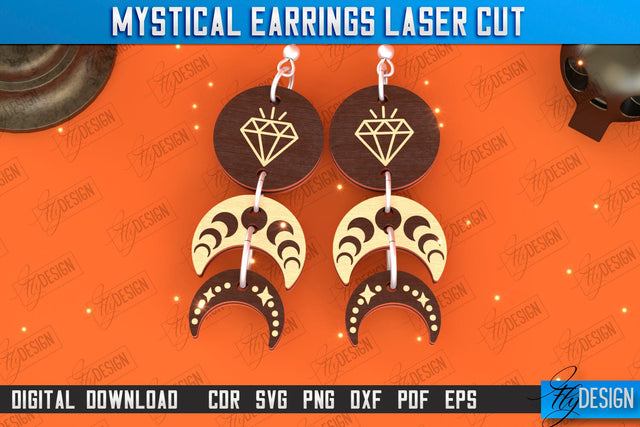 Mystical Earrings Laser Cut | Pendant Earrings | Jewelry | Accessories | CNC File SVG Fly Design 