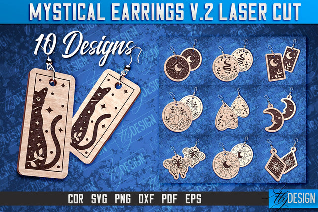 Mystical Earrings Laser Cut SVG | Accessories Laser Cut SVG Design | CNC Files SVG Fly Design 