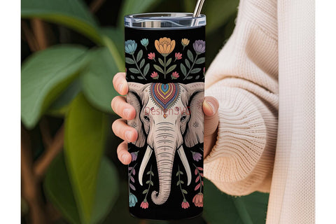 Mystical Elephant Tumbler Wrap Sublimation DesignSVG 