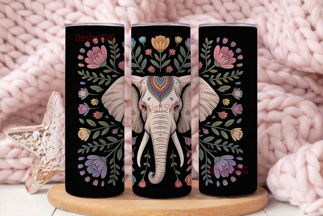 Mystical Elephant Tumbler Wrap Sublimation DesignSVG 