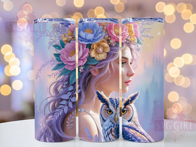 Mystical Fairy Queen Owl Tumbler Wrap, Barn Owl, Floral Crown, Mystical Theme, Fantasy Art, Tumbler Wrap, Sublimation Design Sublimation SvggirlplusArt 