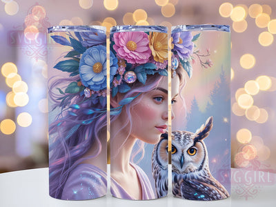 Mystical Fairy Queen Owl Tumbler Wrap, Barn Owl, Floral Crown, Mystical Theme, Fantasy Art, Tumbler Wrap, Sublimation Design Sublimation SvggirlplusArt 