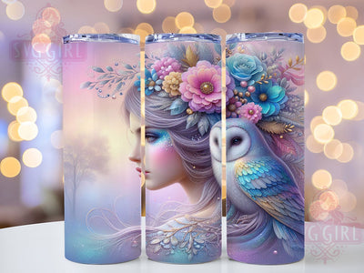 Mystical Fairy Queen Owl Tumbler Wrap, Barn Owl, Floral Crown, Mystical Theme, Fantasy Art, Tumbler Wrap, Sublimation Design Sublimation SvggirlplusArt 