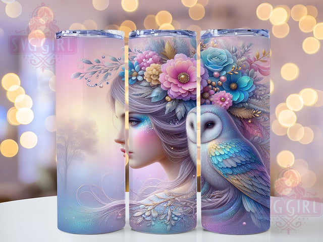 Mystical Fairy Queen Owl Tumbler Wrap, Barn Owl, Floral Crown, Mystical Theme, Fantasy Art, Tumbler Wrap, Sublimation Design Sublimation SvggirlplusArt 