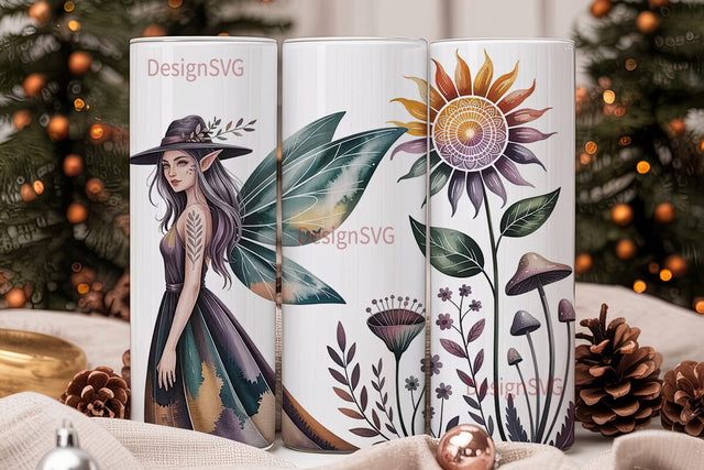 Mystical Fairy & Sunflower 20oz Tumbler Sublimation DesignSVG 
