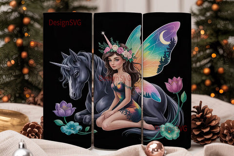 Mystical Fairy & Unicorn Tumbler Wrap Sublimation DesignSVG 