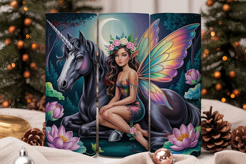 Mystical Fairy & Unicorn Tumbler Wrap Sublimation DesignSVG 