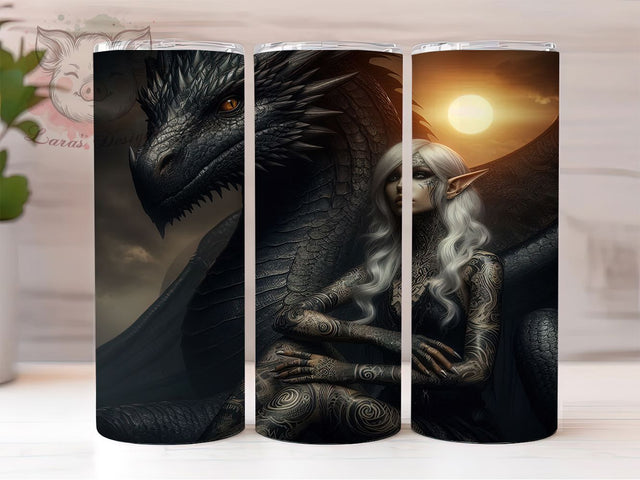 Mystical & Fierce Dragon Girl Tumbler, Gothic Fantasy Design, Medieval Fantasy Wrap, Dark Fairy Tale Sublimation, Mythological Tumbler, 20oz DND Gift, DIY Dark Fantasy Tumbler Sublimation Lara' s Designs 