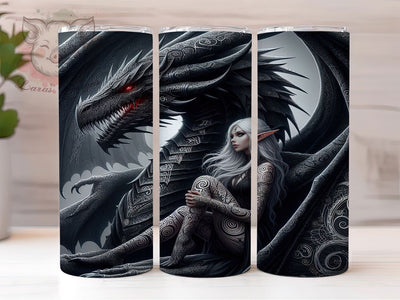 Mystical & Fierce Dragon Girl Tumbler, Gothic Fantasy Design, Medieval Fantasy Wrap, Dark Fairy Tale Sublimation, Mythological Tumbler, 20oz DND Gift, DIY Dark Fantasy Tumbler Sublimation Lara' s Designs 