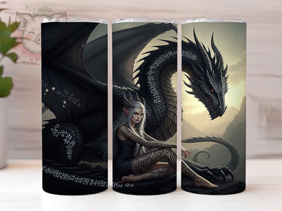 Mystical & Fierce Dragon Girl Tumbler, Gothic Fantasy Design, Medieval Fantasy Wrap, Dark Fairy Tale Sublimation, Mythological Tumbler, 20oz DND Gift, DIY Dark Fantasy Tumbler Sublimation Lara' s Designs 