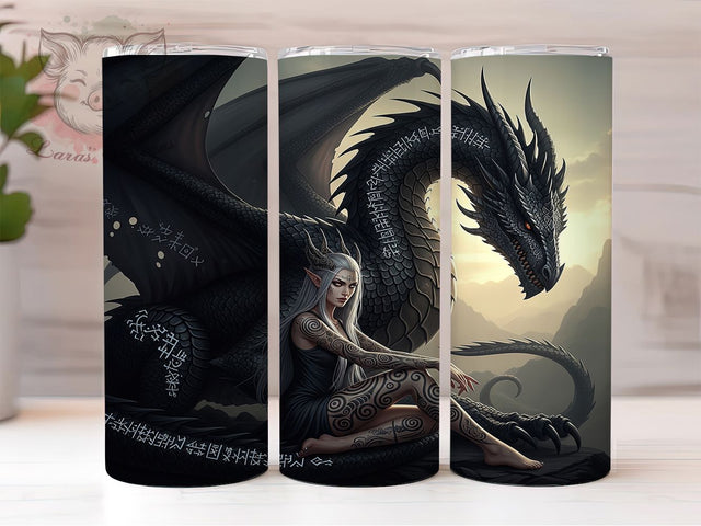 Mystical & Fierce Dragon Girl Tumbler, Gothic Fantasy Design, Medieval Fantasy Wrap, Dark Fairy Tale Sublimation, Mythological Tumbler, 20oz DND Gift, DIY Dark Fantasy Tumbler Sublimation Lara' s Designs 