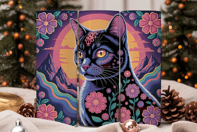Mystical Floral Cat 20oz Tumbler Wrap Sublimation DesignSVG 