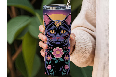 Mystical Floral Cat 20oz Tumbler Wrap Sublimation DesignSVG 