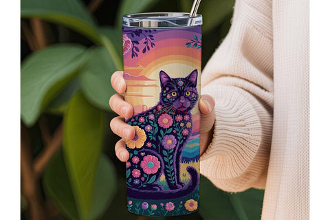 Mystical Floral Cat 20oz Tumbler Wrap Sublimation DesignSVG 