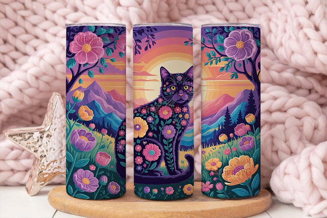 Mystical Floral Cat 20oz Tumbler Wrap Sublimation DesignSVG 