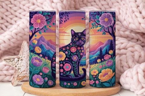 Mystical Floral Cat 20oz Tumbler Wrap Sublimation DesignSVG 