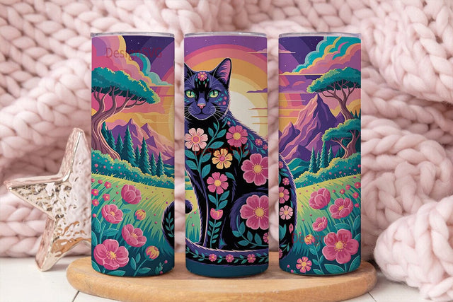 Mystical Floral Cat 20oz Tumbler Wrap Sublimation DesignSVG 