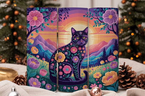 Mystical Floral Cat 20oz Tumbler Wrap Sublimation DesignSVG 