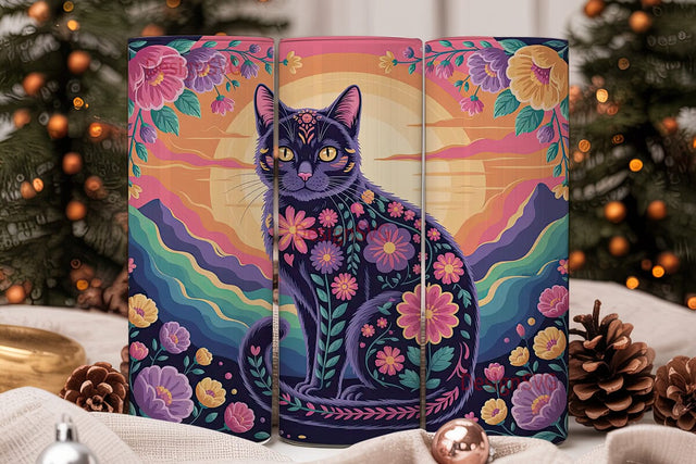 Mystical Floral Cat 20oz Tumbler Wrap Sublimation DesignSVG 