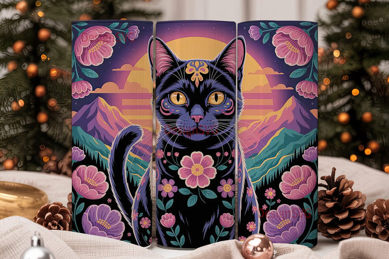 Mystical Floral Cat 20oz Tumbler Wrap Sublimation DesignSVG 