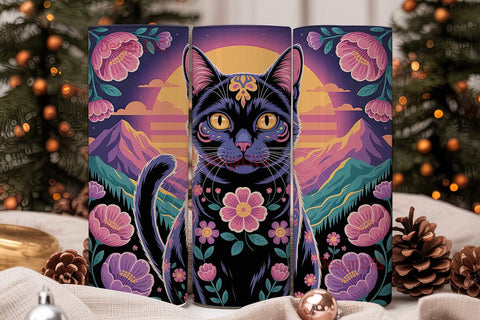Mystical Floral Cat 20oz Tumbler Wrap Sublimation DesignSVG 