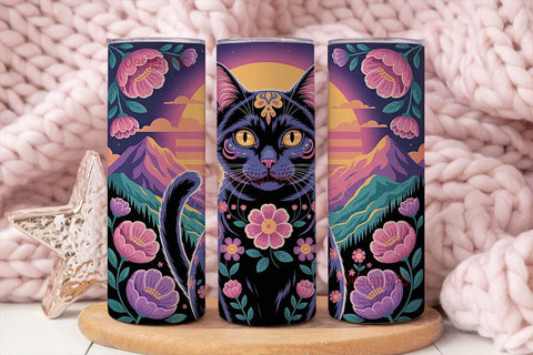 Mystical Floral Cat 20oz Tumbler Wrap Sublimation DesignSVG 