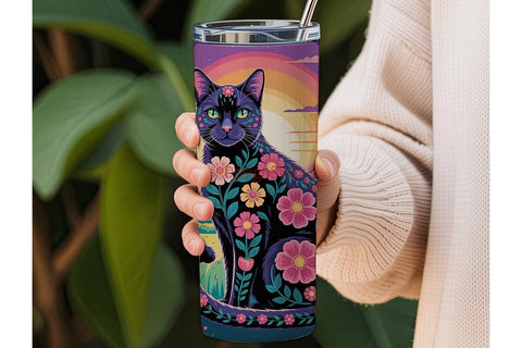 Mystical Floral Cat 20oz Tumbler Wrap Sublimation DesignSVG 