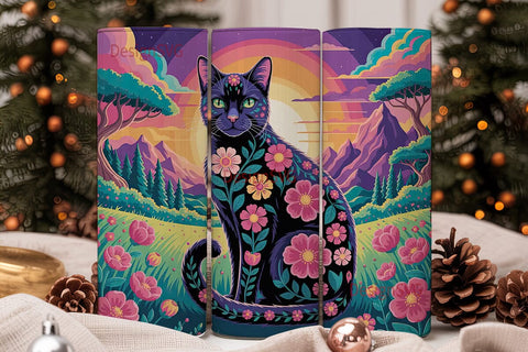 Mystical Floral Cat 20oz Tumbler Wrap Sublimation DesignSVG 