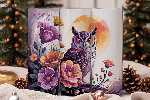 Mystical Floral Owl 20oz Tumbler Wrap Sublimation DesignSVG 