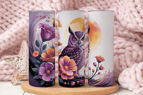 Mystical Floral Owl 20oz Tumbler Wrap Sublimation DesignSVG 
