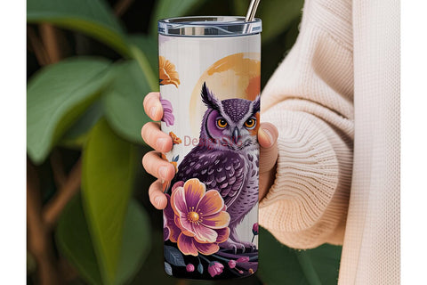Mystical Floral Owl 20oz Tumbler Wrap Sublimation DesignSVG 