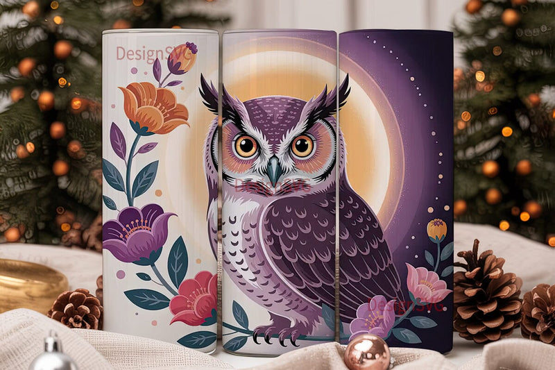 Mystical Floral Owl 20oz Tumbler Wrap Sublimation DesignSVG 