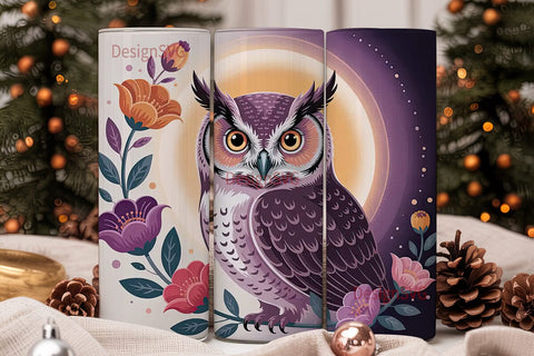Mystical Floral Owl 20oz Tumbler Wrap Sublimation DesignSVG 
