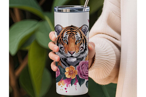 Mystical Floral Tiger 20oz Tumbler Wrap Sublimation DesignSVG 