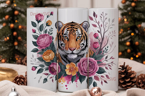 Mystical Floral Tiger 20oz Tumbler Wrap Sublimation DesignSVG 