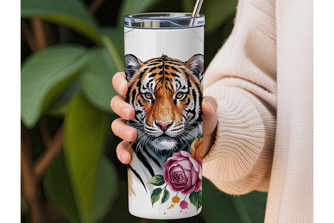 Mystical Floral Tiger 20oz Tumbler Wrap Sublimation DesignSVG 