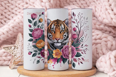 Mystical Floral Tiger 20oz Tumbler Wrap Sublimation DesignSVG 